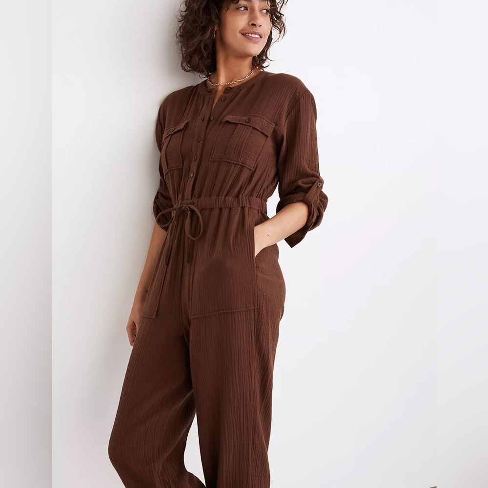 Madewell Brown Lightspun Tapered-Leg Jumpsuit, size 16 NWT
